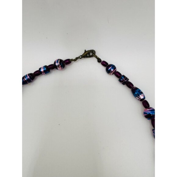 Heart Pendant Bead Purple Blue Gold Tone Necklace 18” - Picture 5 of 5